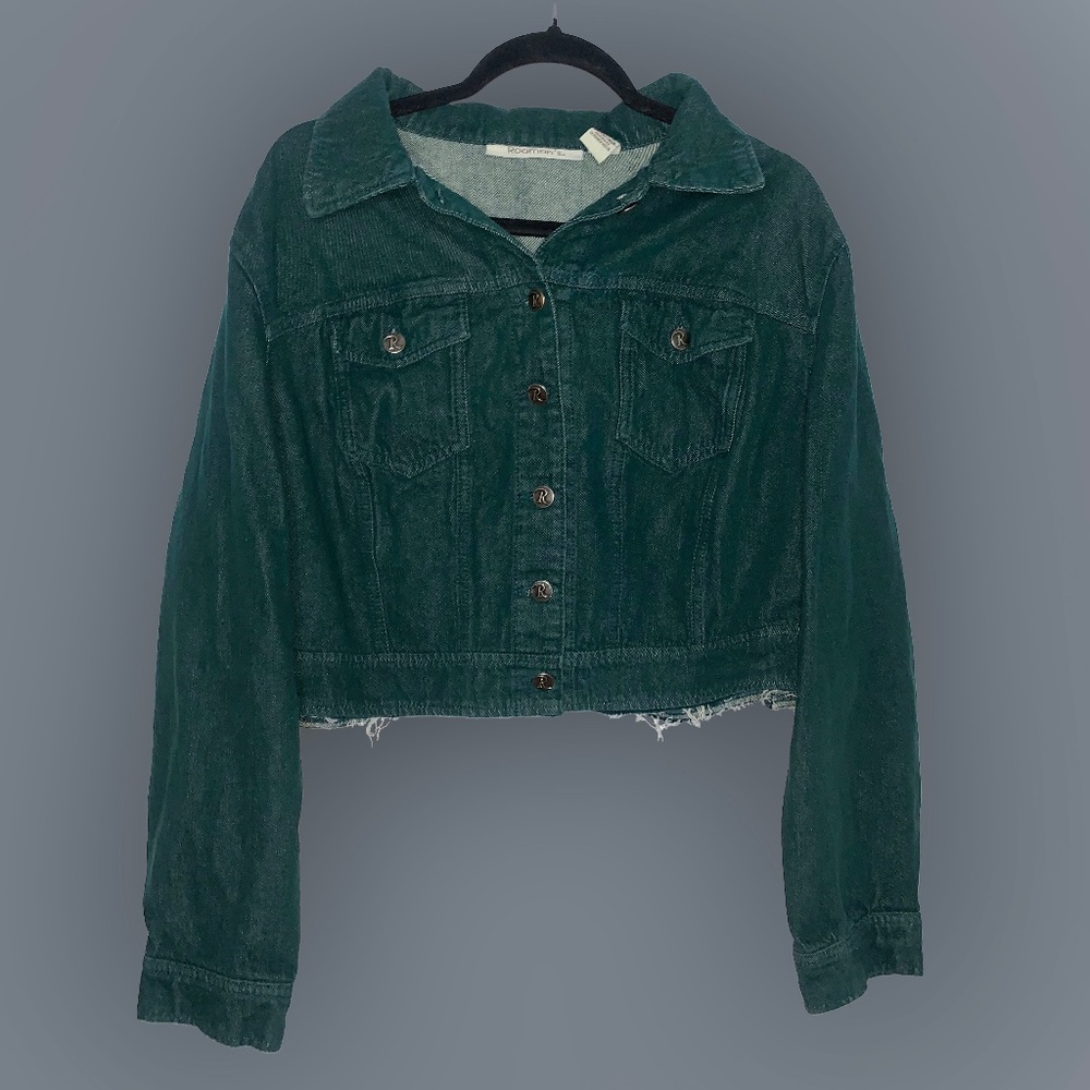 Dark Green Cropped Denim Jacket